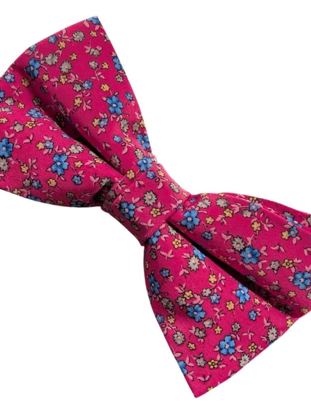 Burma Bibas Pink Blue Ditsy Floral Adjustable Pre-Tied Formal Satin Bowtie